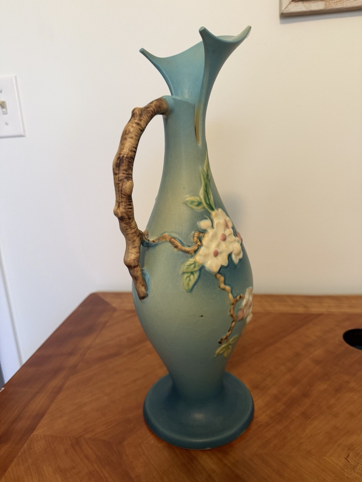 Roseville Pottery Apple Blossom ewer 318:15 Rare 1940 Roseville Pottery Apple Blossom ewer 318:15 Rare 1940