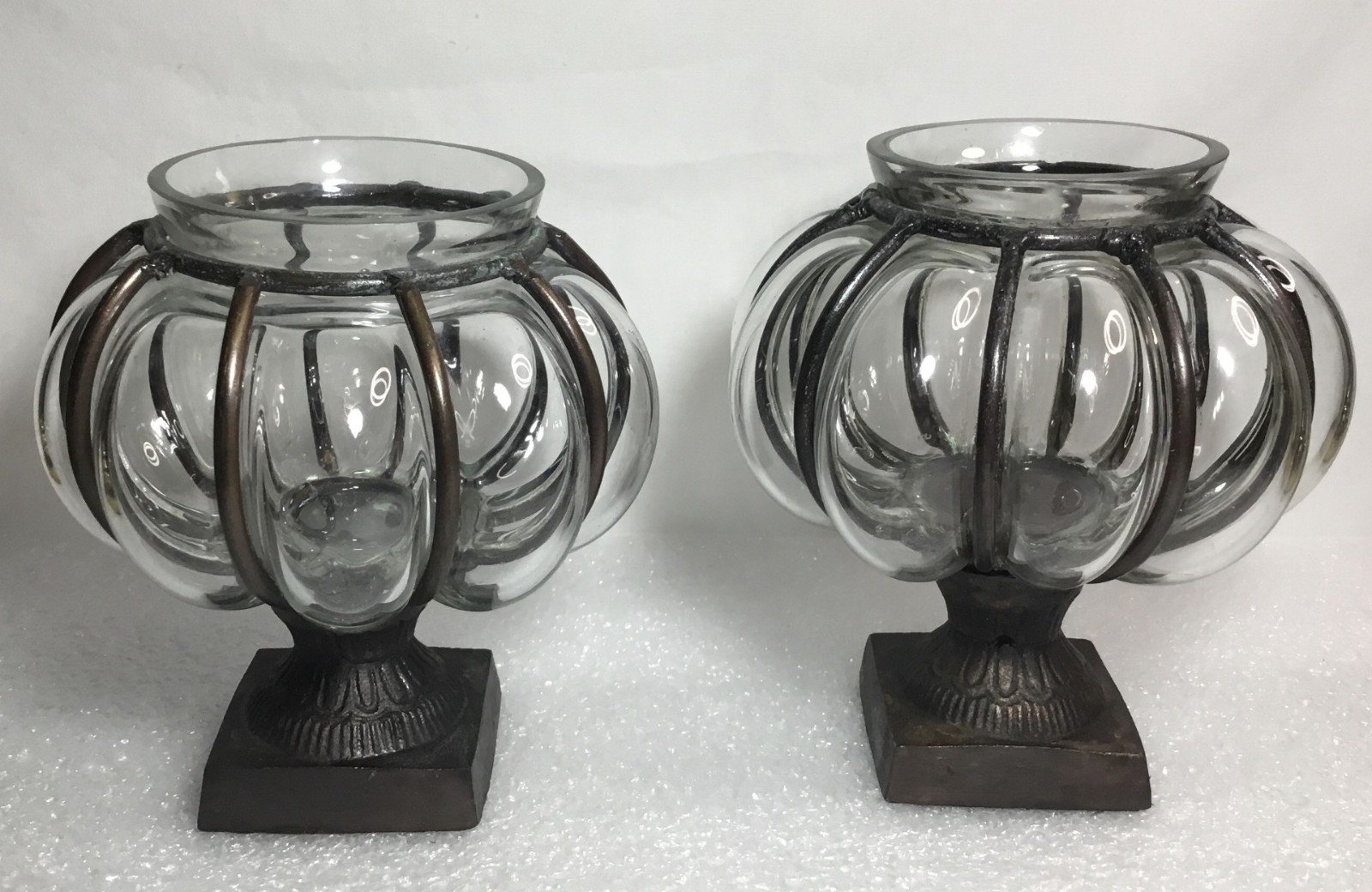 Vintage caged glass, hand blown, votive sconces, wrought iron, 5 Vintage caged glass, hand blown, votive sconces, wrought iron, 5
