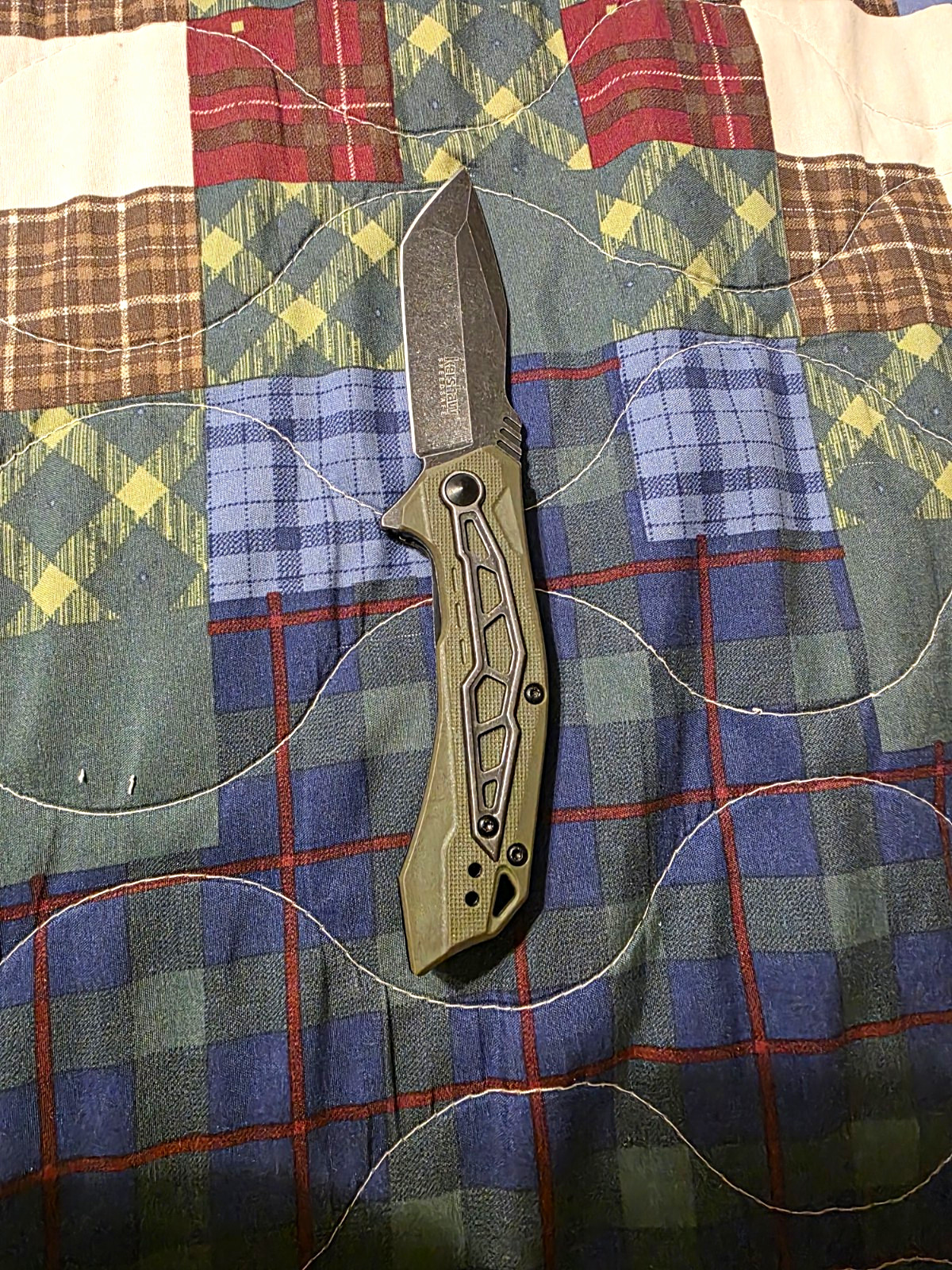 Kershaw Flatbed 1376 Green Plastic Handle Pocketknife SS Plain Tanto Liner