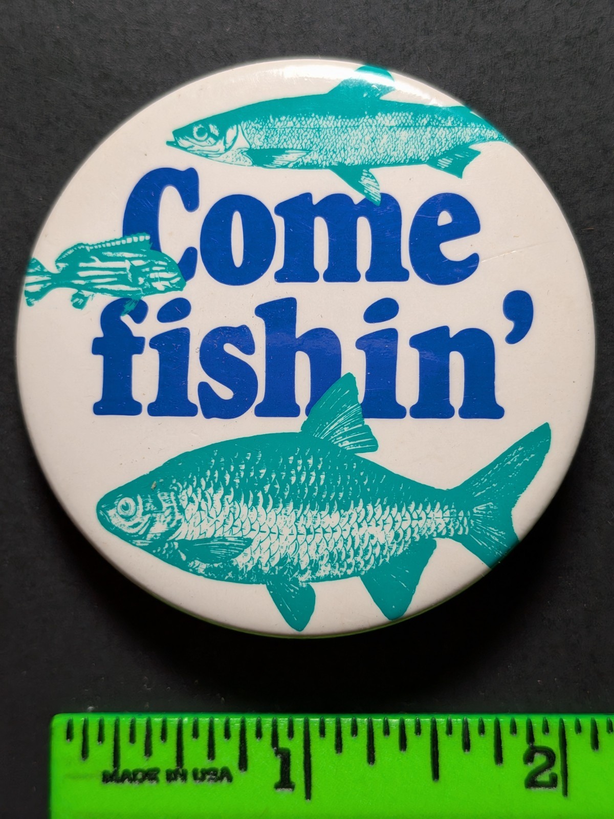 Vintage Come Fishing Conservation Pinback Pin