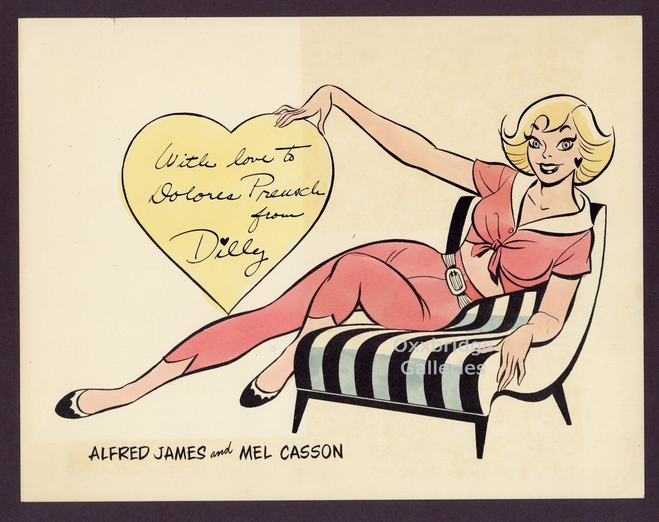 Alfred Andriola 1958 Dilly Original Comic Art w/Signed Letter Rare Color L274