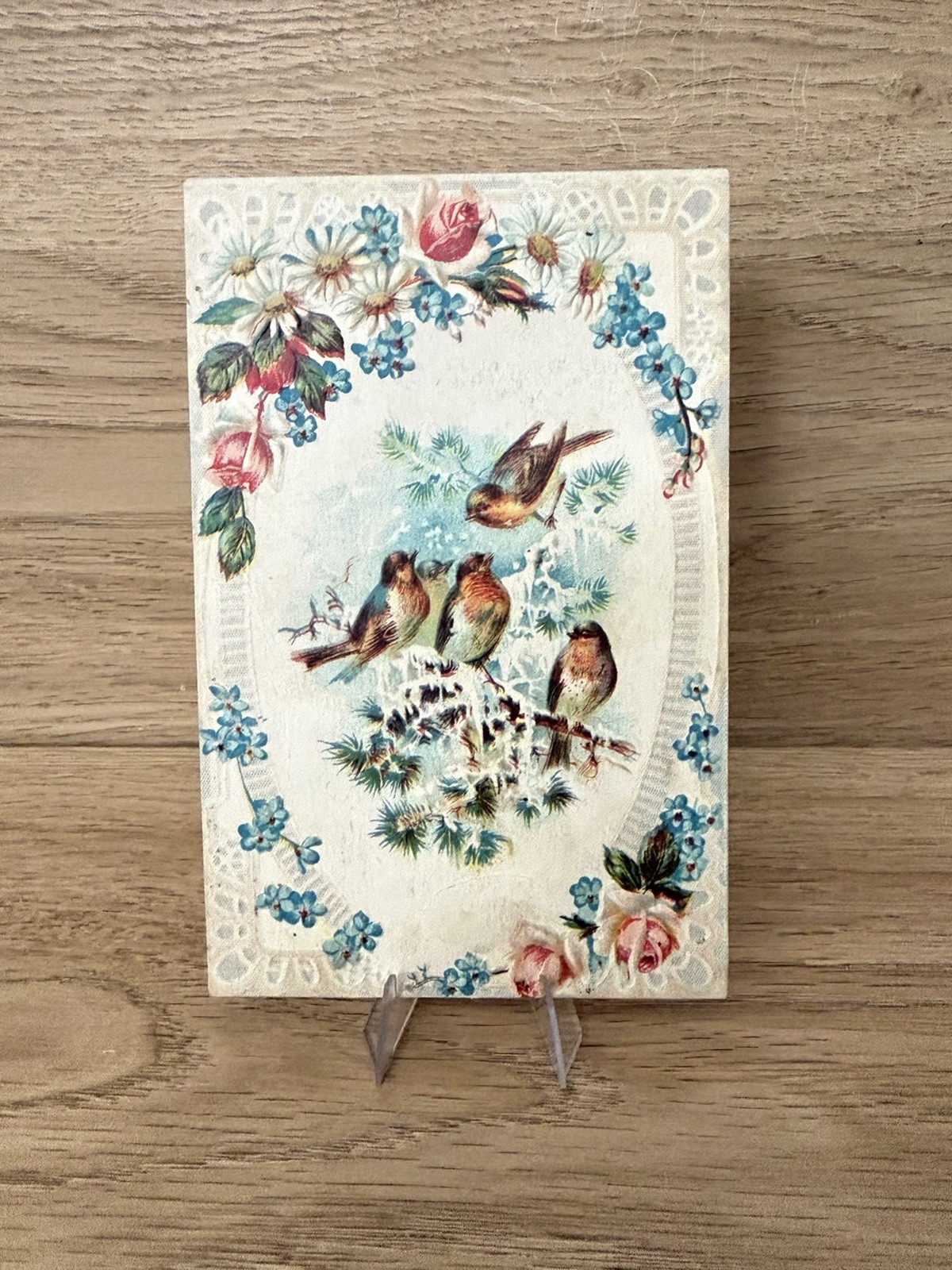 Antique 1900s Embossed Postcard Birds Roses Blue Flowers Victorian Postmarked