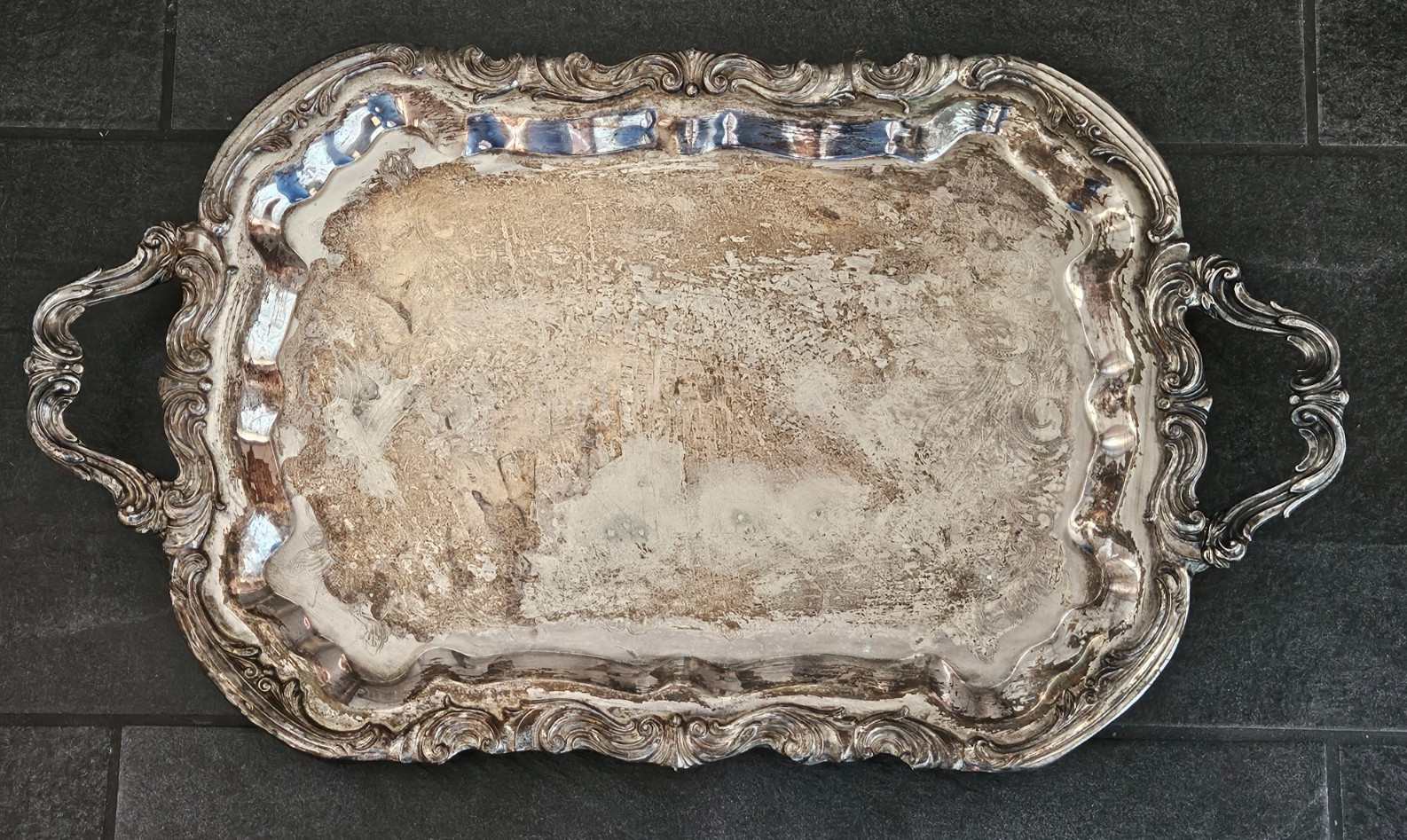 Antique?? Vintage F. B. Rogers Silverplate Footed Serving Tray Ornate 25\