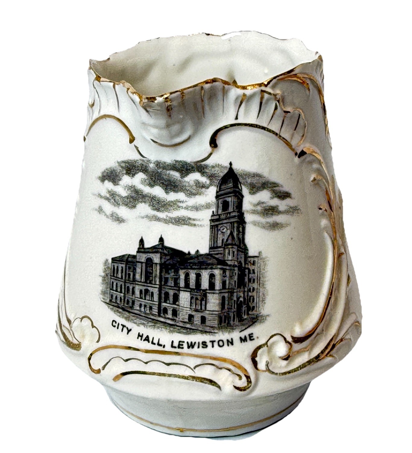 LEWISTON MAINE ME Antique Souvenir CITY HALL TRINKET GILDED CREAMER LEWISTON MAINE ME Antique Souvenir CITY HALL TRINKET GILDED CREAMER