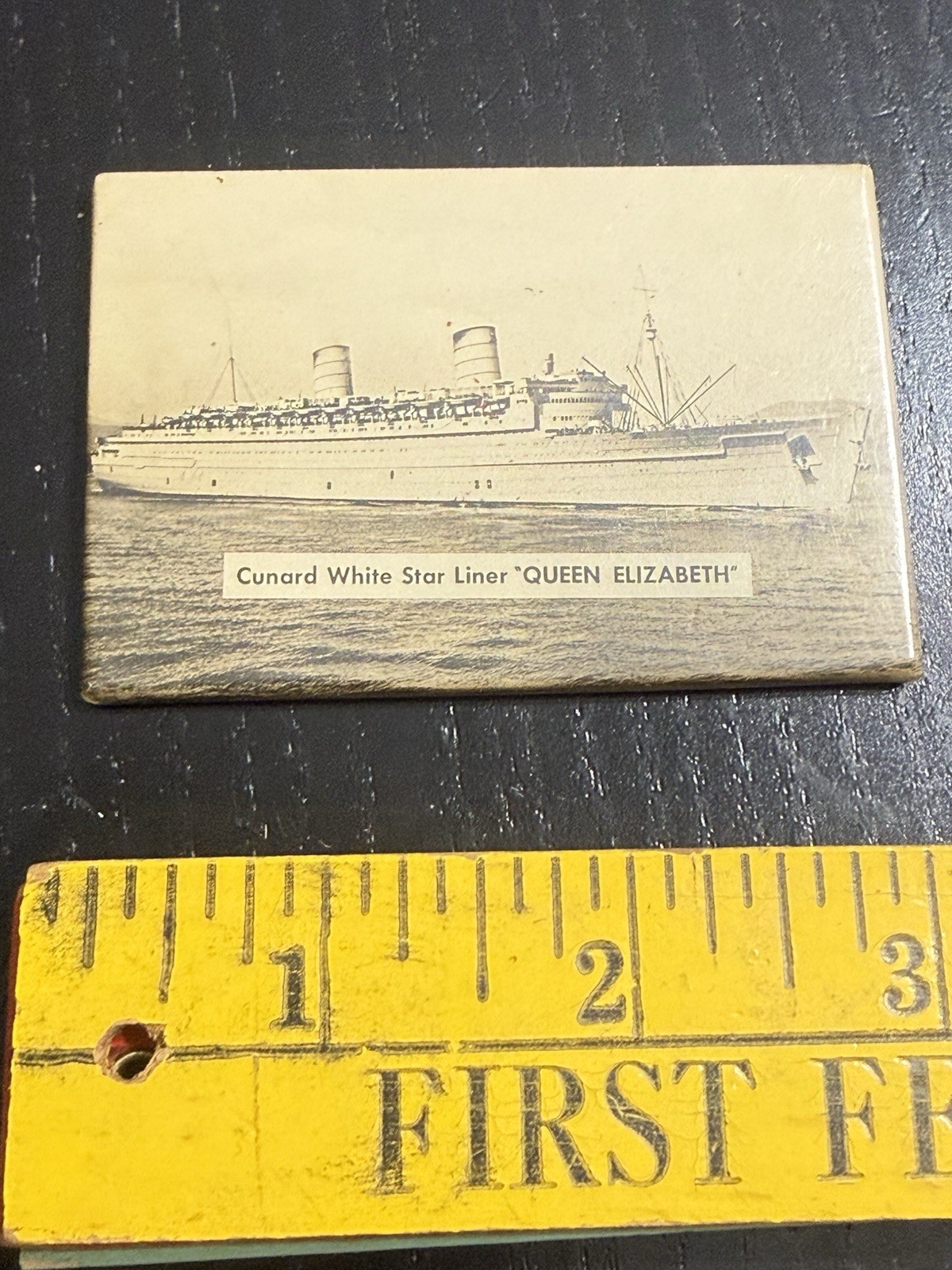 Cunard White Star Liner Queen Elizabeth Old Vintage Antique Pocket Hand Mirror