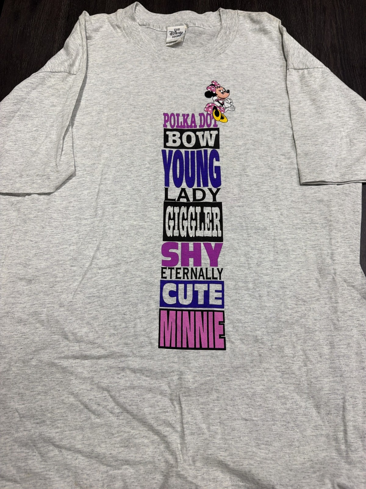 Vintage Disney Store Minnie Mouse Polka Dot Bow Eternally Cute T-Shirt USA XL