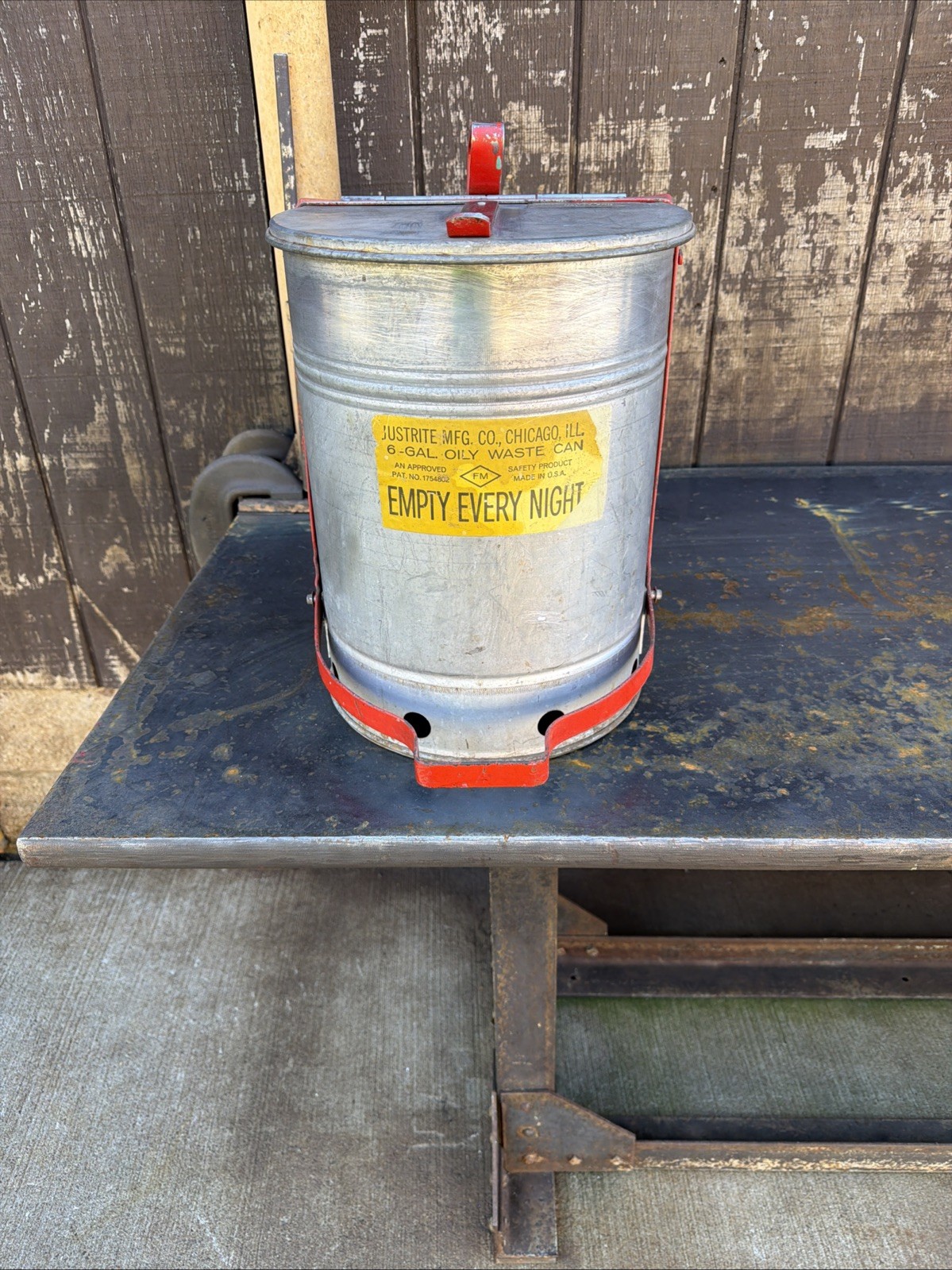 Vintage Justrite Industrial Metal Waste Can With Fully Functional Foot-Operation Vintage Justrite Industrial Metal Waste Can With Fully Functional Foot-Operation