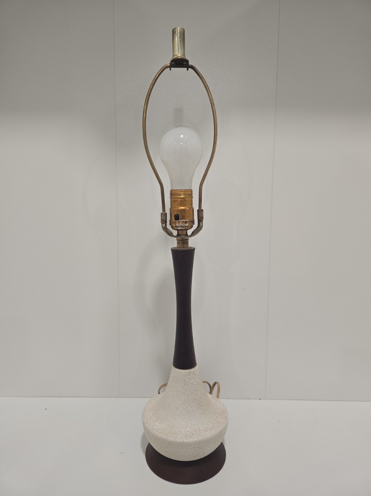 Vtg MCM Table Lamp Ceramic Teak Wood Atomic Genie Bottle Retro 1960s 23