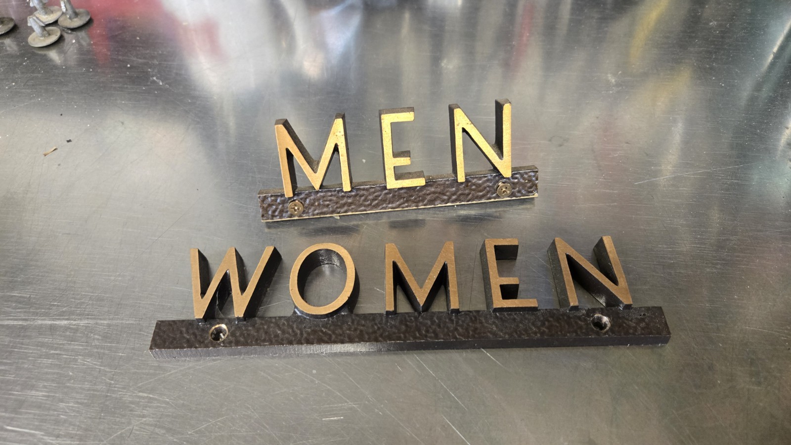Vintage Cast Bronze Restroom Sign Set Heavy Men Women Industrial Salvage Plaque Vintage Cast Bronze Restroom Sign Set Heavy Men Women Industrial Salvage Plaque