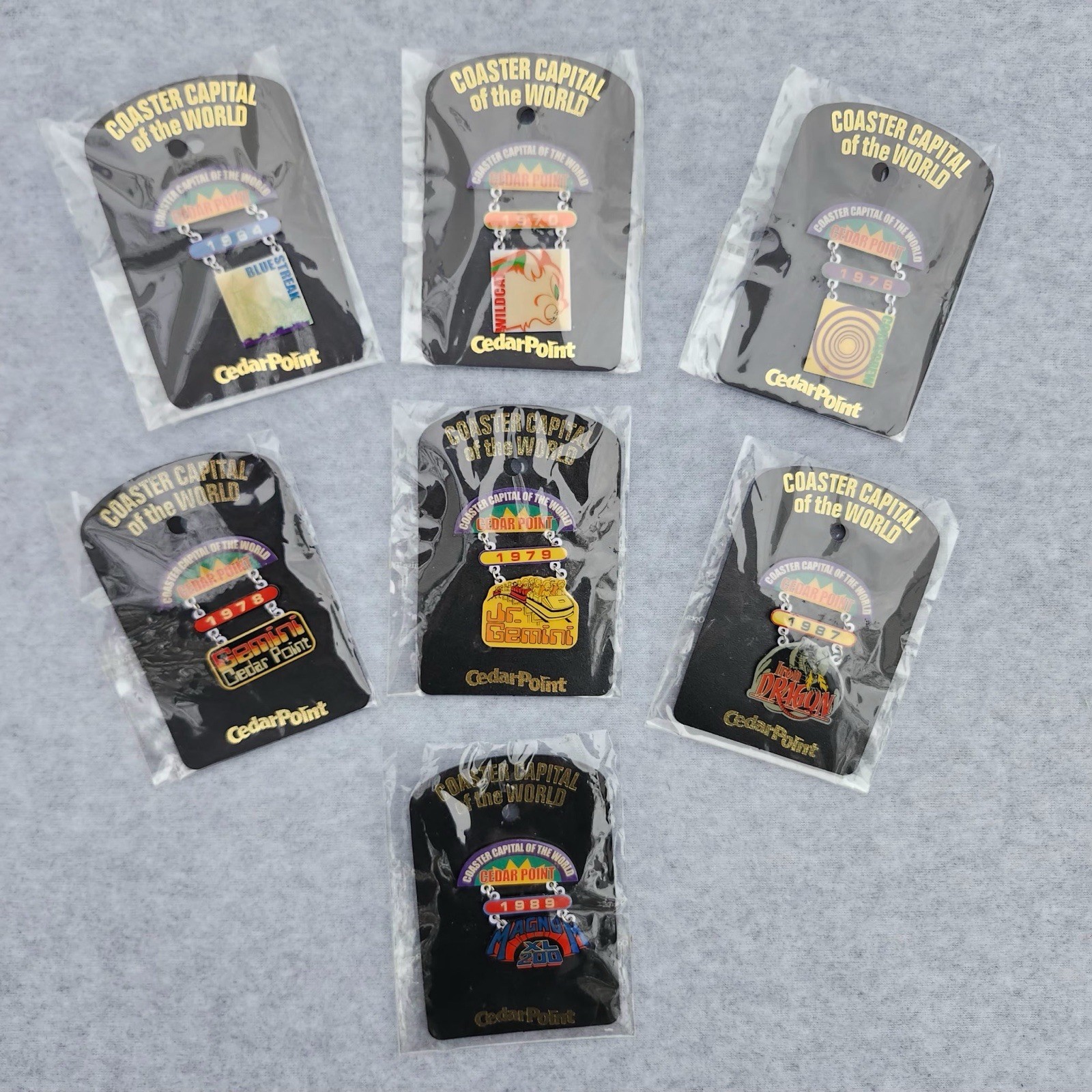 Rare Vntg Cedar Point Roller Coaster Capital of the World Pin Lot 7 New Magnum