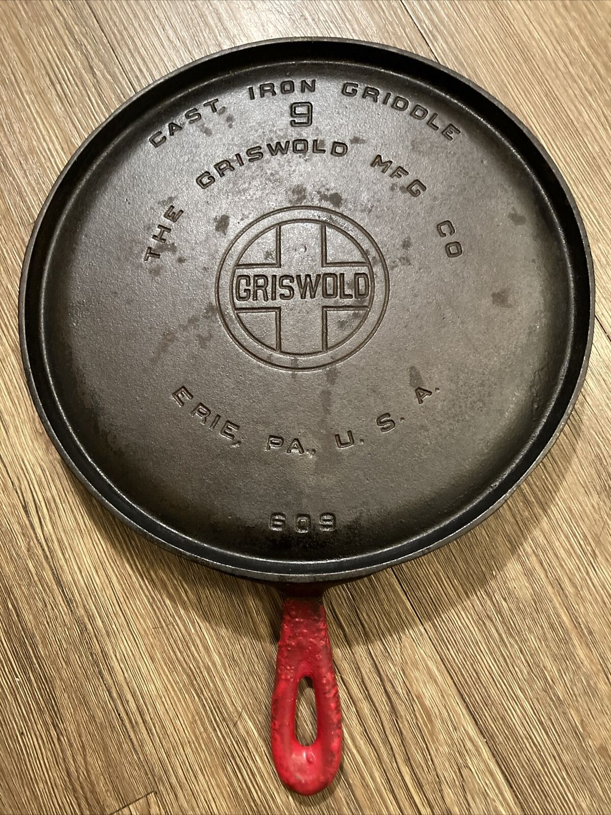 Vintage GRISWOLD 609 #9 Cast Iron Griddle Skillet Large Logo Erie PA USA