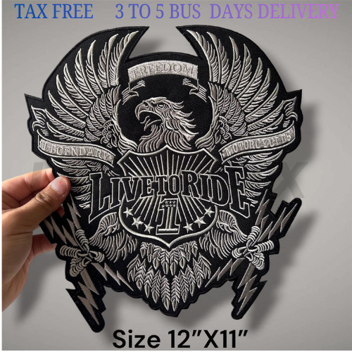 Large Eagle Live to Ride Motorcycle Jacket/Vest Back Embroidered Patch Large Eagle Live to Ride Motorcycle Jacket/Vest Back Embroidered Patch