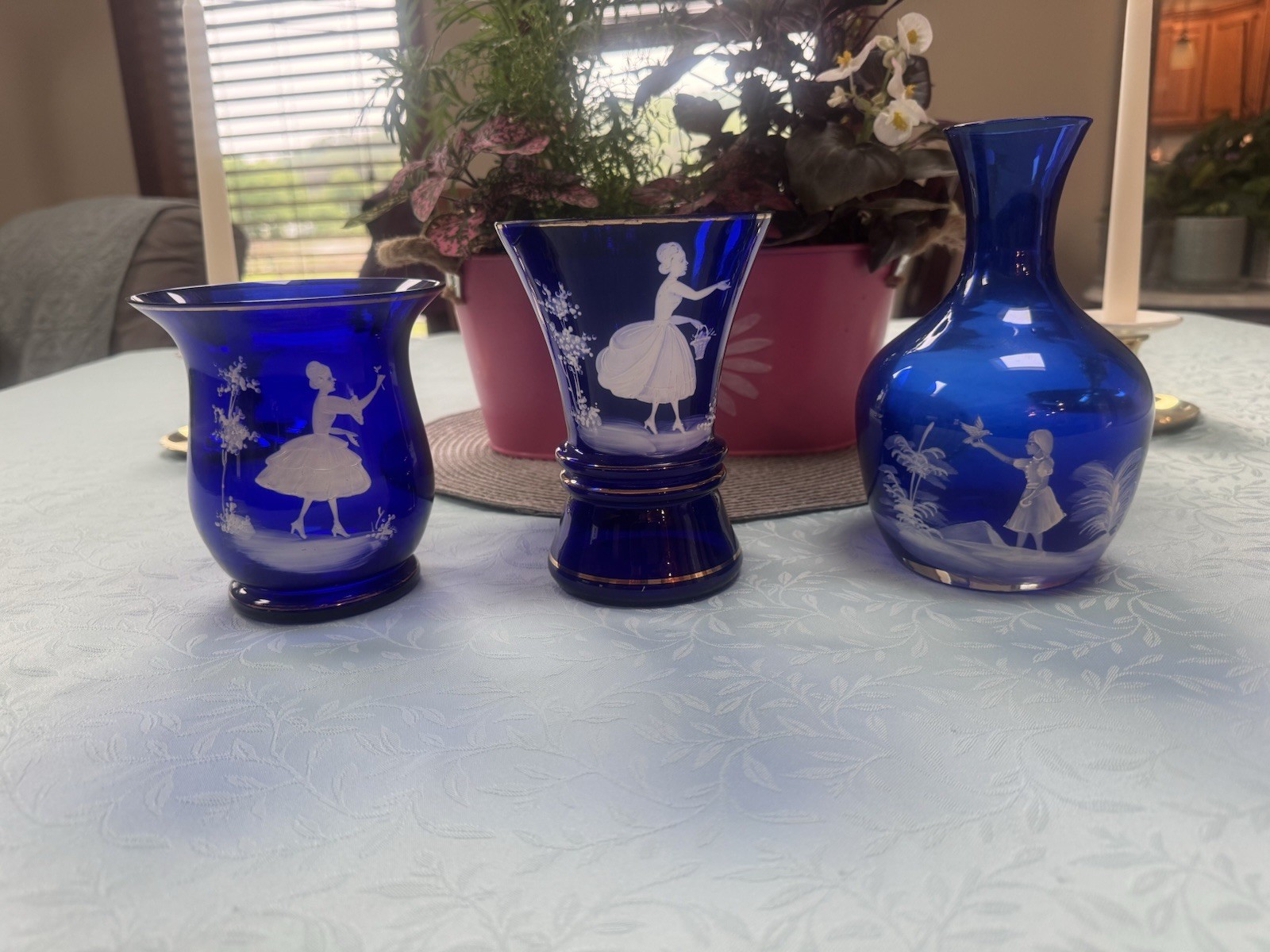 Mary Gregory Cobalt Blue Glass Antique, Victorian, Lot of 3 Pieces Mary Gregory Cobalt Blue Glass Antique, Victorian, Lot of 3 Pieces