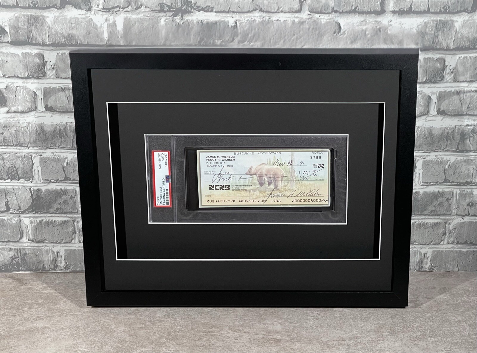BLACK SHADOW BOX/FRAME FOR PSA GRADED CHECK W/2 ACID-FREE MATS & UV PROTECTON