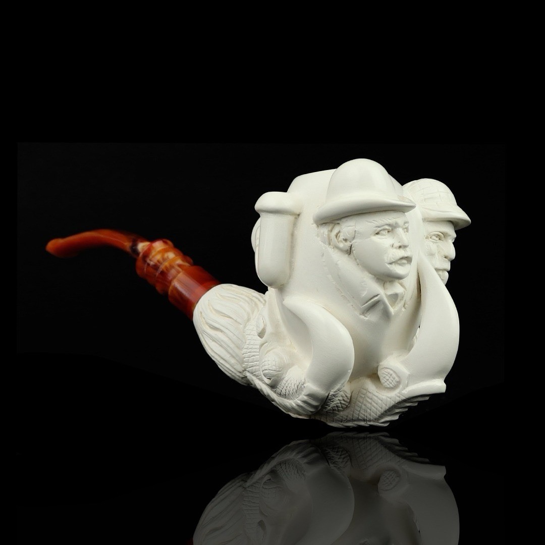 SHERLOCK HOLMES Dr Watson In Eagle Claw  Pipe New Block Meerschaum W Case#963