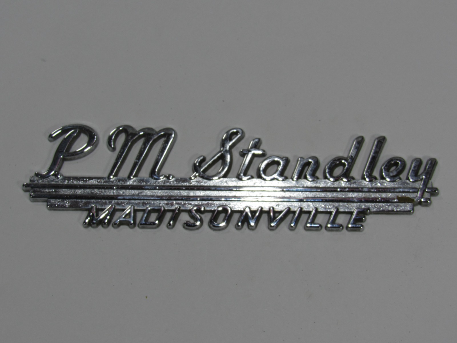 VTG P.M. Standley Plymouth Madisonville Texas Metal Dealership Badge Emblem Tag VTG P.M. Standley Plymouth Madisonville Texas Metal Dealership Badge Emblem Tag