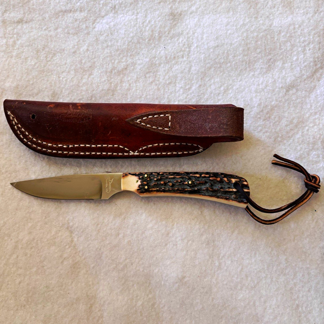 Vintage Melvin Dunn Custom Fixed Blade Hunting Knife Genuine Sambar Stag Sheath