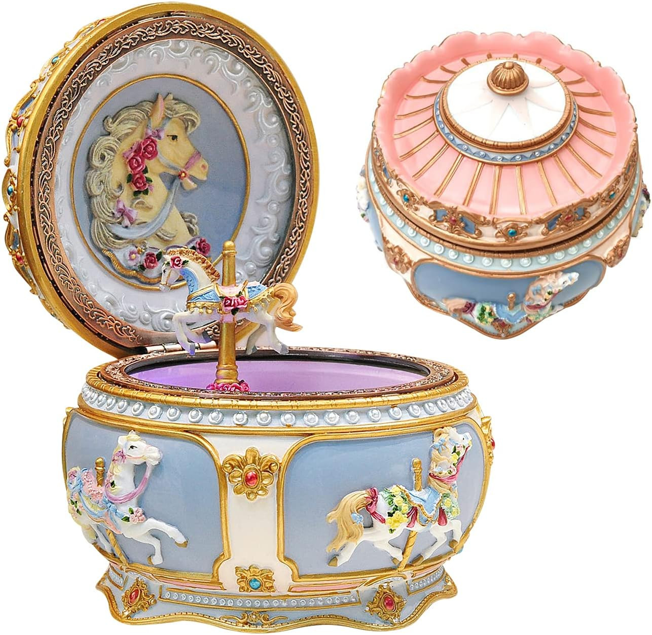 You Are My Sunshine Music Box Carousel Horses Unicorn Musical Box with Sankyo 18