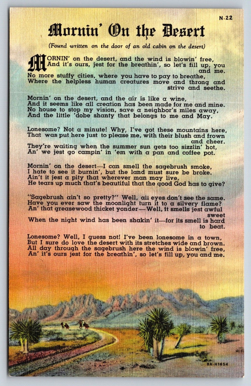 Mornin On The Desert Vintage Postcard Mornin On The Desert Vintage Postcard