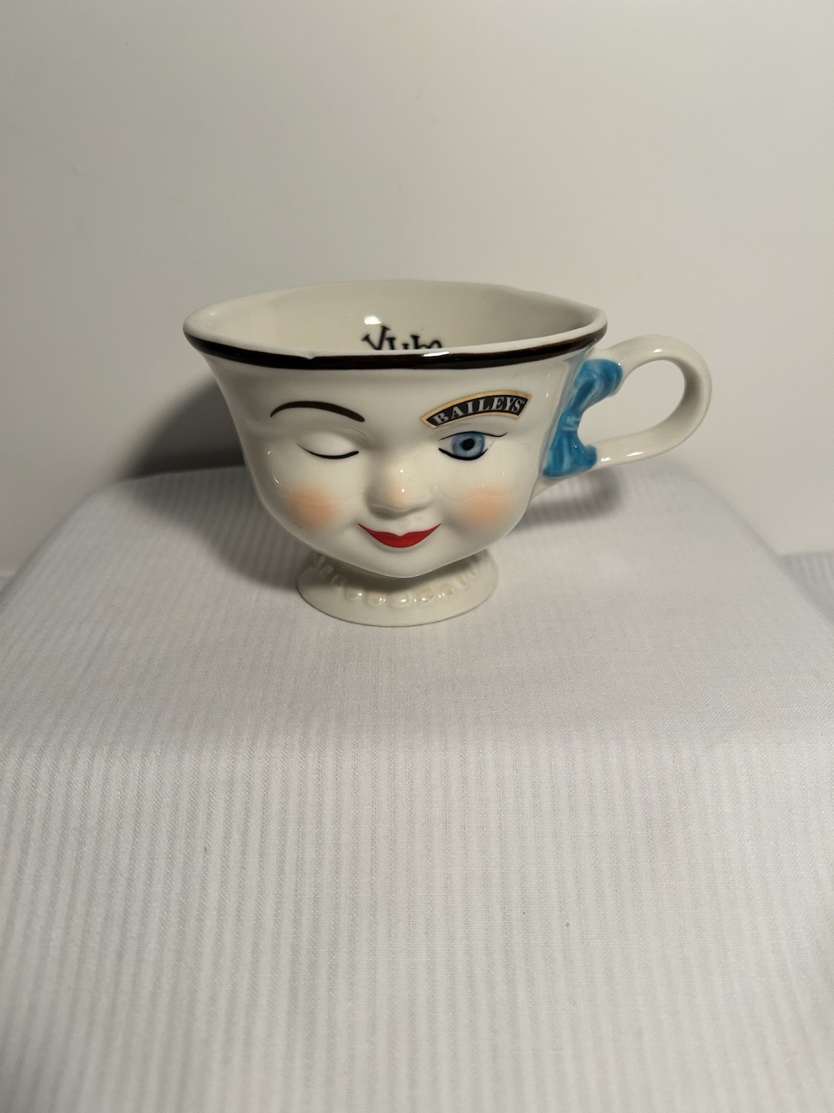 Vintage Baileys Irish Cream Winking Eye Hers Coffee/Tea Cup With Blue Bow & Yum