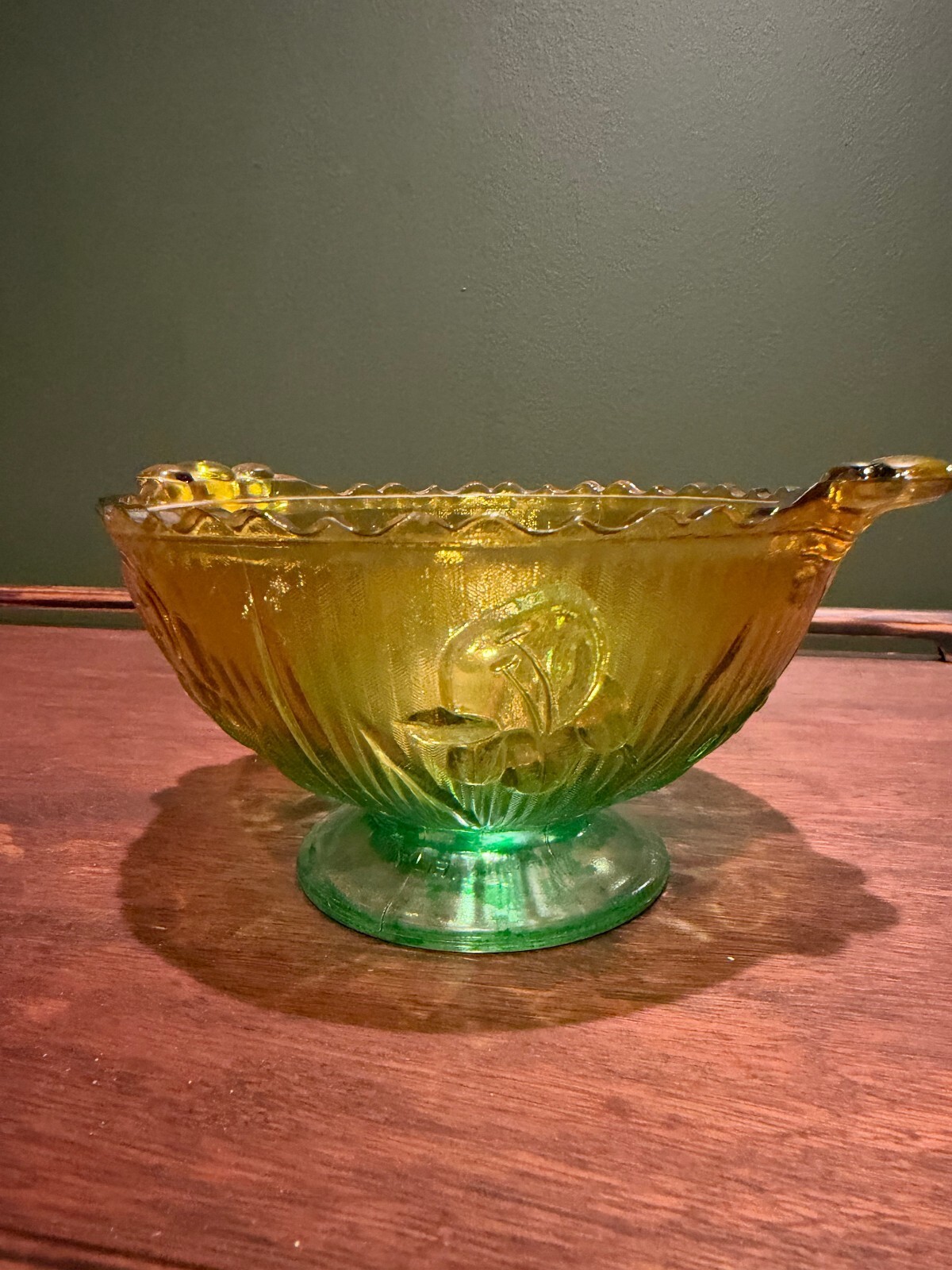 Vintage Jeannette Glass Iris and Herringbone Footed Candy Dish