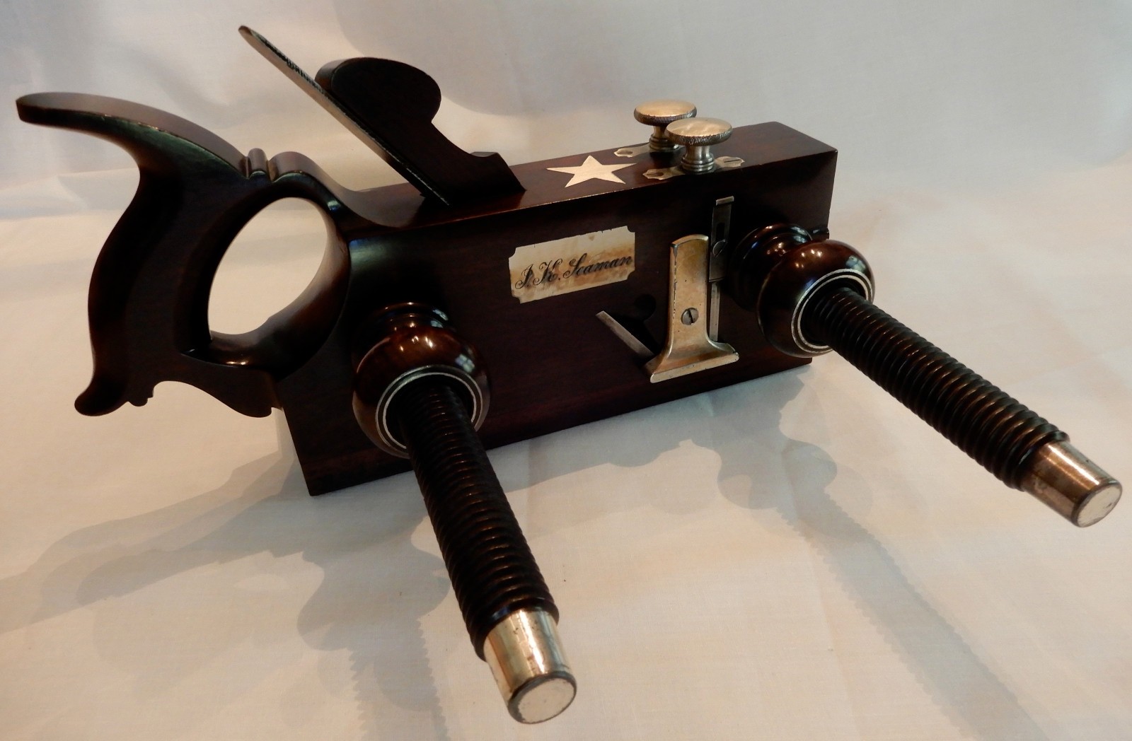 Antique Wood Rabbet /Rebate Plane, Screw Arm, Skewed Blade, by J. K. Seaman Antique Wood Rabbet /Rebate Plane, Screw Arm, Skewed Blade, by J. K. Seaman