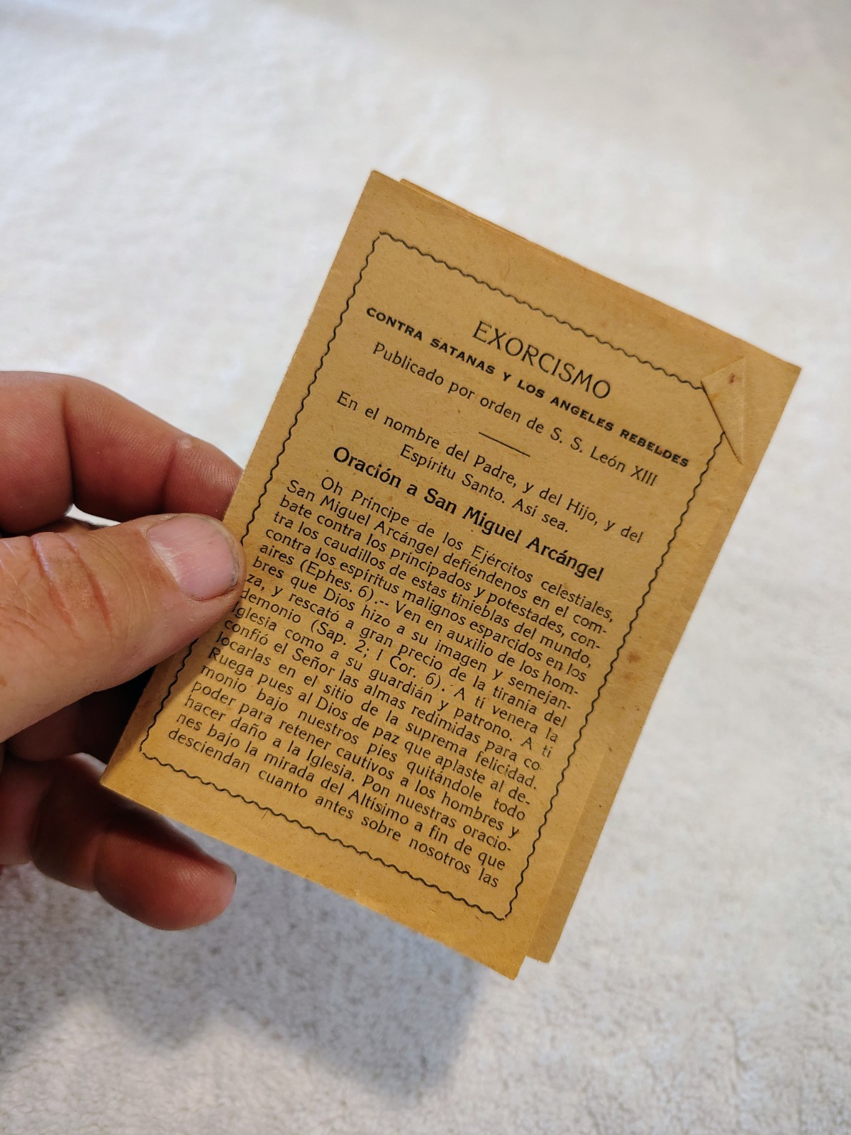 Rare Spanish Language TriFold Excorcism Pamphlet Pope Leo XIII Catholic ephemera