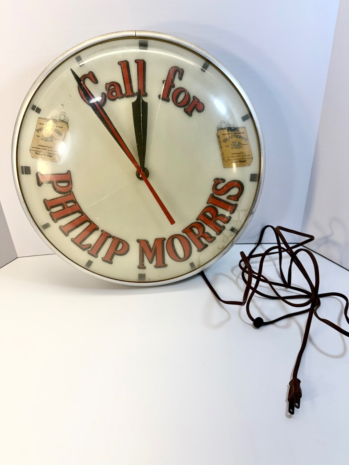 Vintage Philip Morris Tobacco Advertising Light-Up Clock – 16”-READ