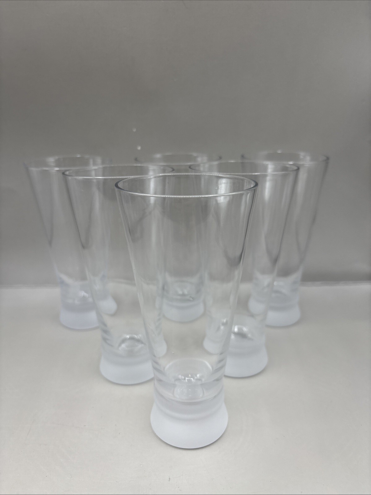 Vintage Pilsner Glasses Set of 6 Frosted Bottom 10 Ounce Barware