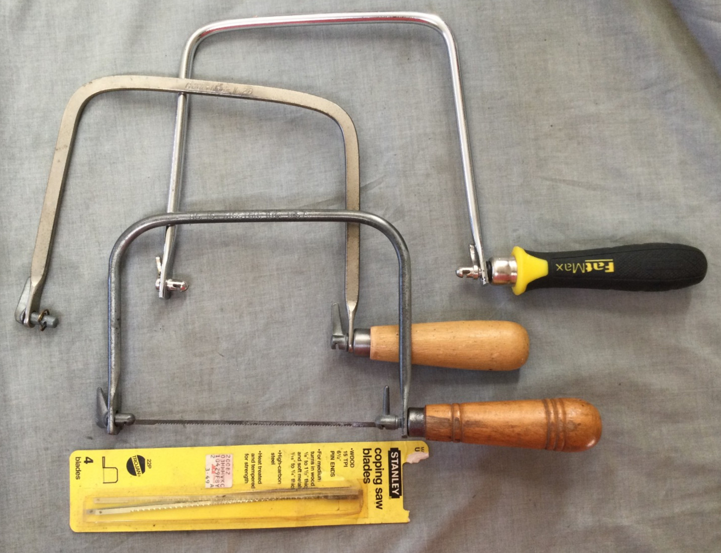 Coping Saw - Lot Of 3 - Disston 10 Great Neck 28 Vintage - Stanley FatMax Modern Coping Saw - Lot Of 3 - Disston 10 Great Neck 28 Vintage - Stanley FatMax Modern