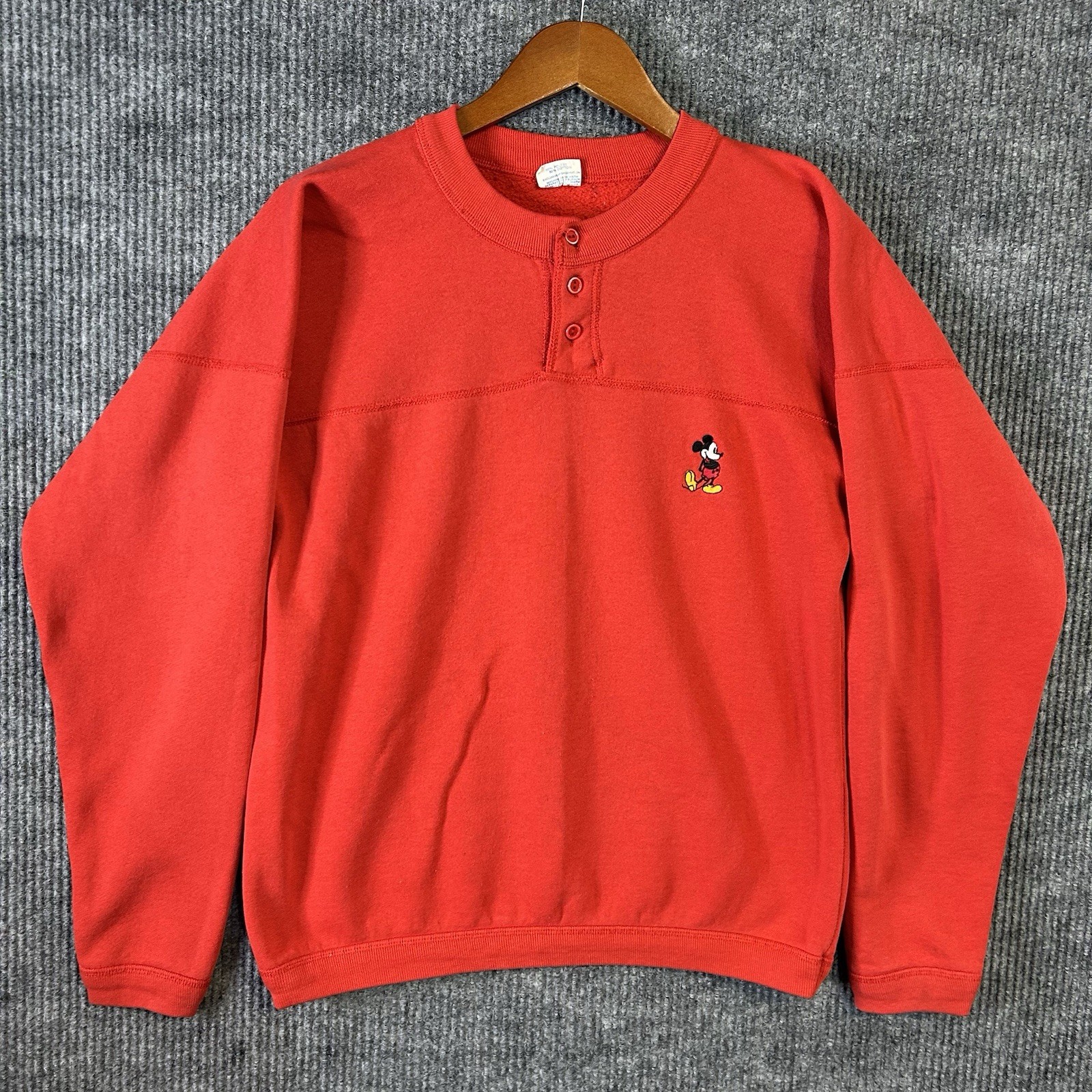 Vintage Disney Sweatshirt Women’s Large Henley Red Mickey Mouse