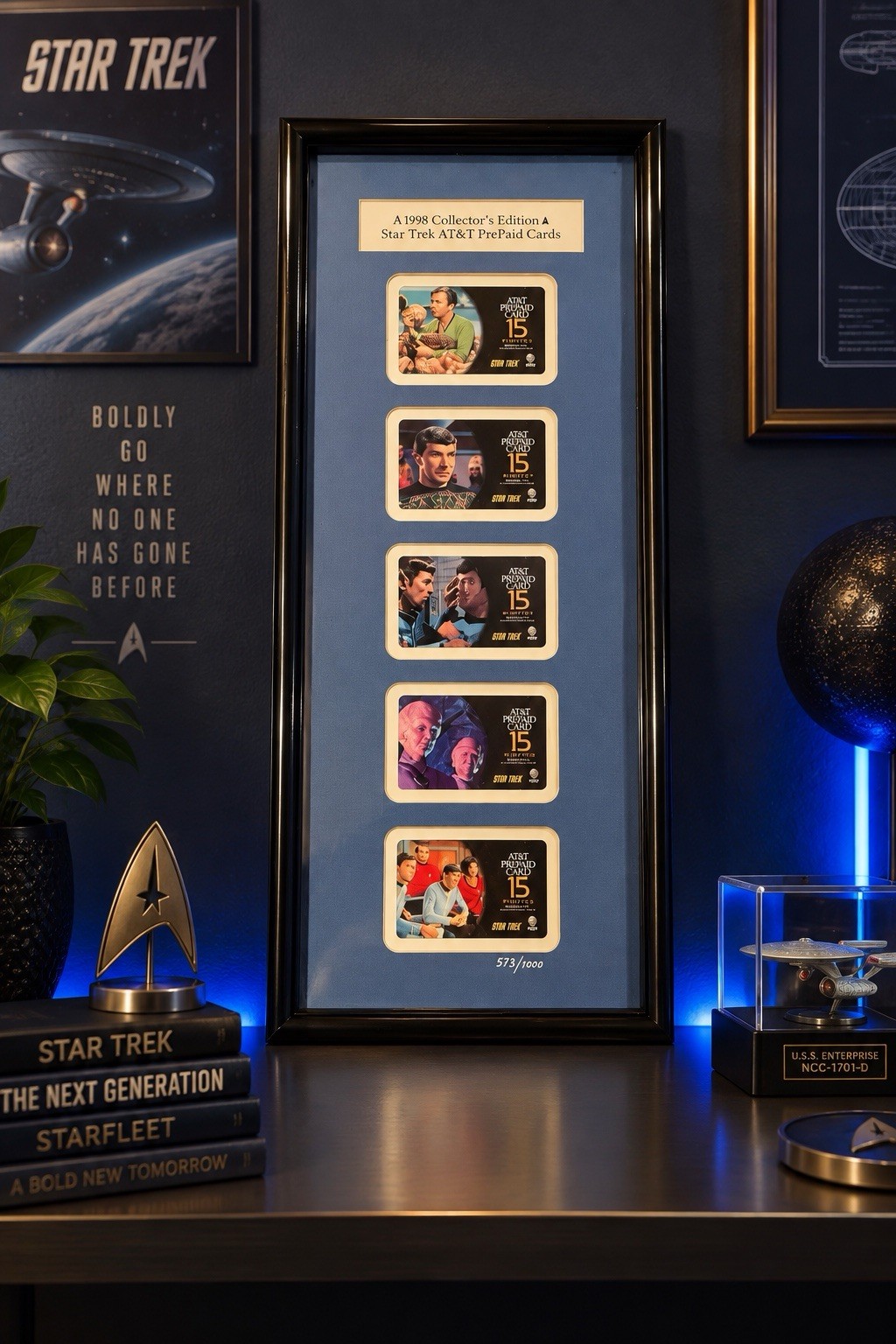 1998 STAR TREK Original Lot 5 AT&T Prepaid Cards MATTED & FRAMED # 593/1000 1998 STAR TREK Original Lot 5 AT&T Prepaid Cards MATTED & FRAMED # 593/1000