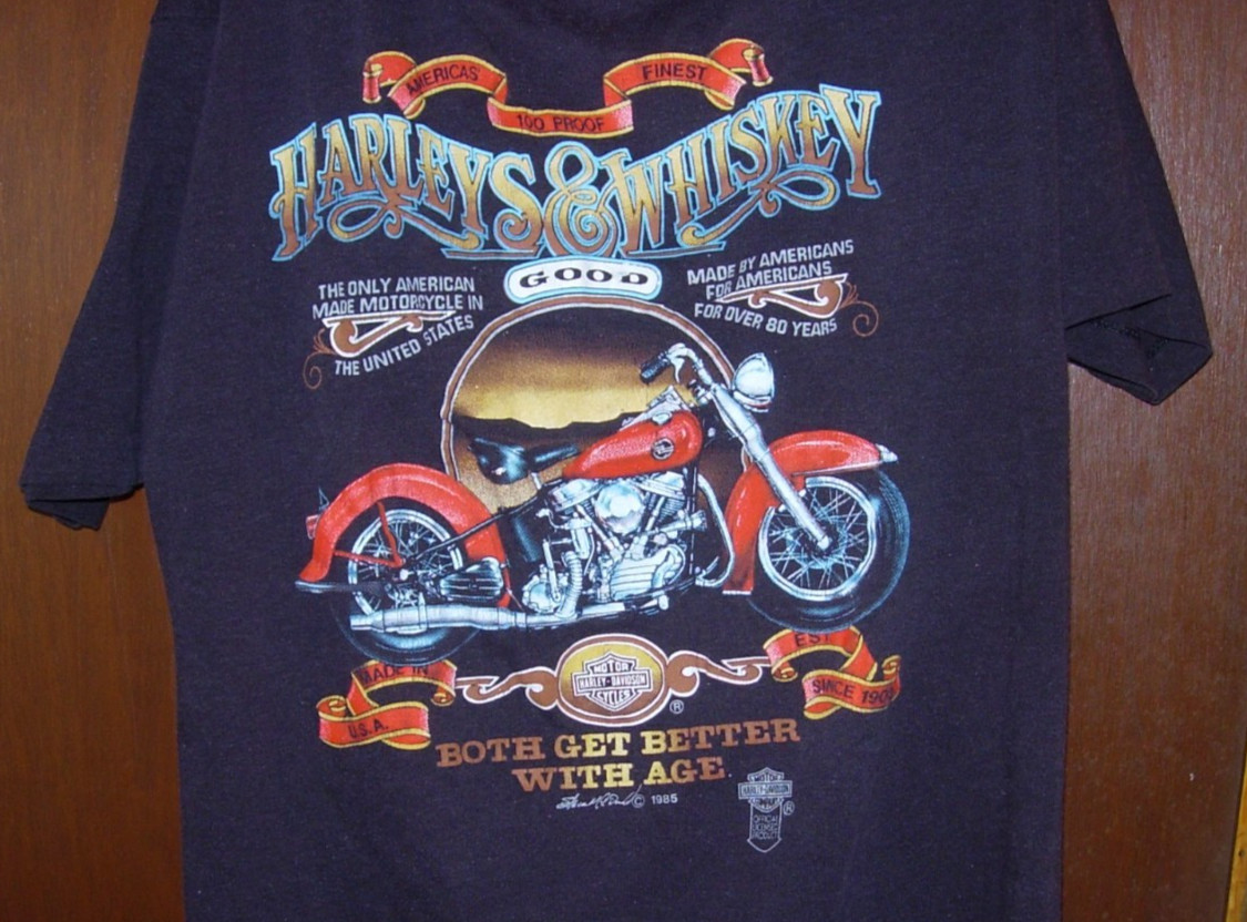 Vintage 1985 Harley Davidson,3D ,Harleys & Whiskey black T Shirt,Medium Vintage 1985 Harley Davidson,3D ,Harleys & Whiskey black T Shirt,Medium