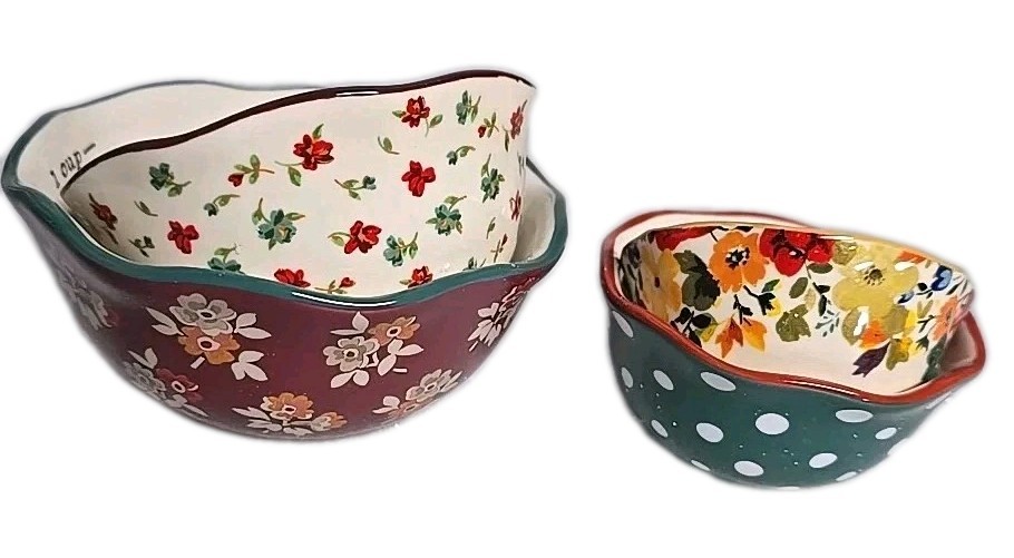 Pioneer Woman ~ Set of Four (4) Measuring Cups ~ Harvest Pattern ~ Stoneware Pioneer Woman ~ Set of Four (4) Measuring Cups ~ Harvest Pattern ~ Stoneware