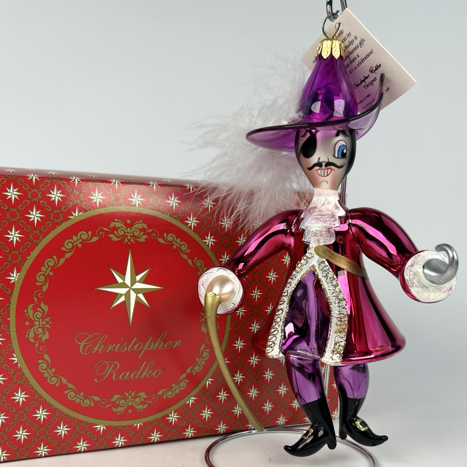 Christopher Radko Captain Hook 1994 Peter Pan Glass Ornament 7” Italy New Tag
