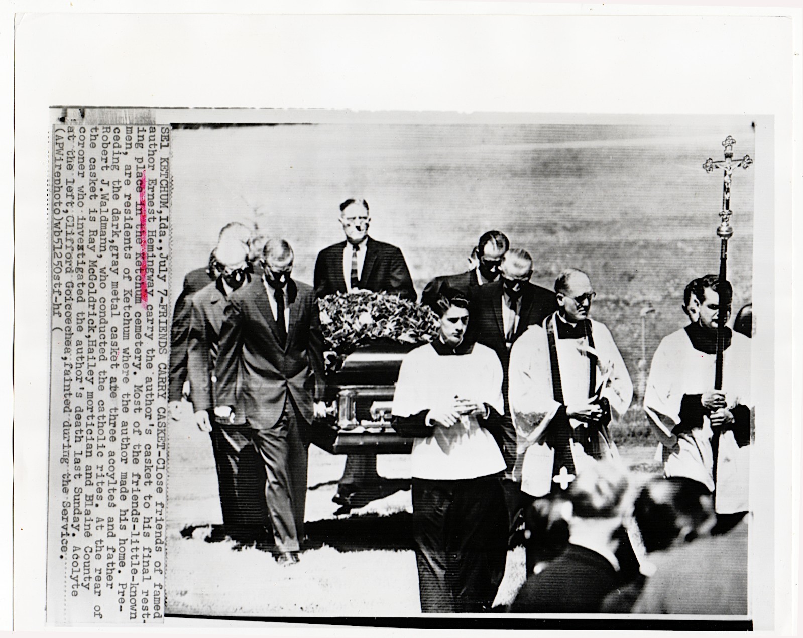 Ernest Hemingway Funeral Wire Photo 1961 Associated Press Ketchum Idaho CIB