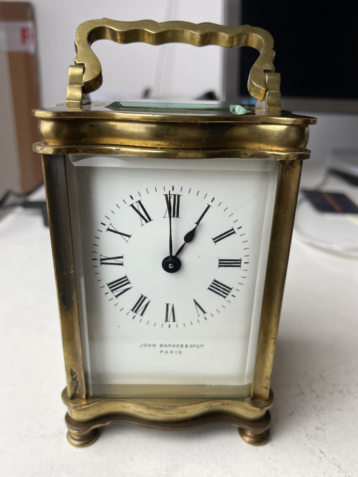 Antique French Brass Carriage Clock 5 X 3 X 3 Inches
