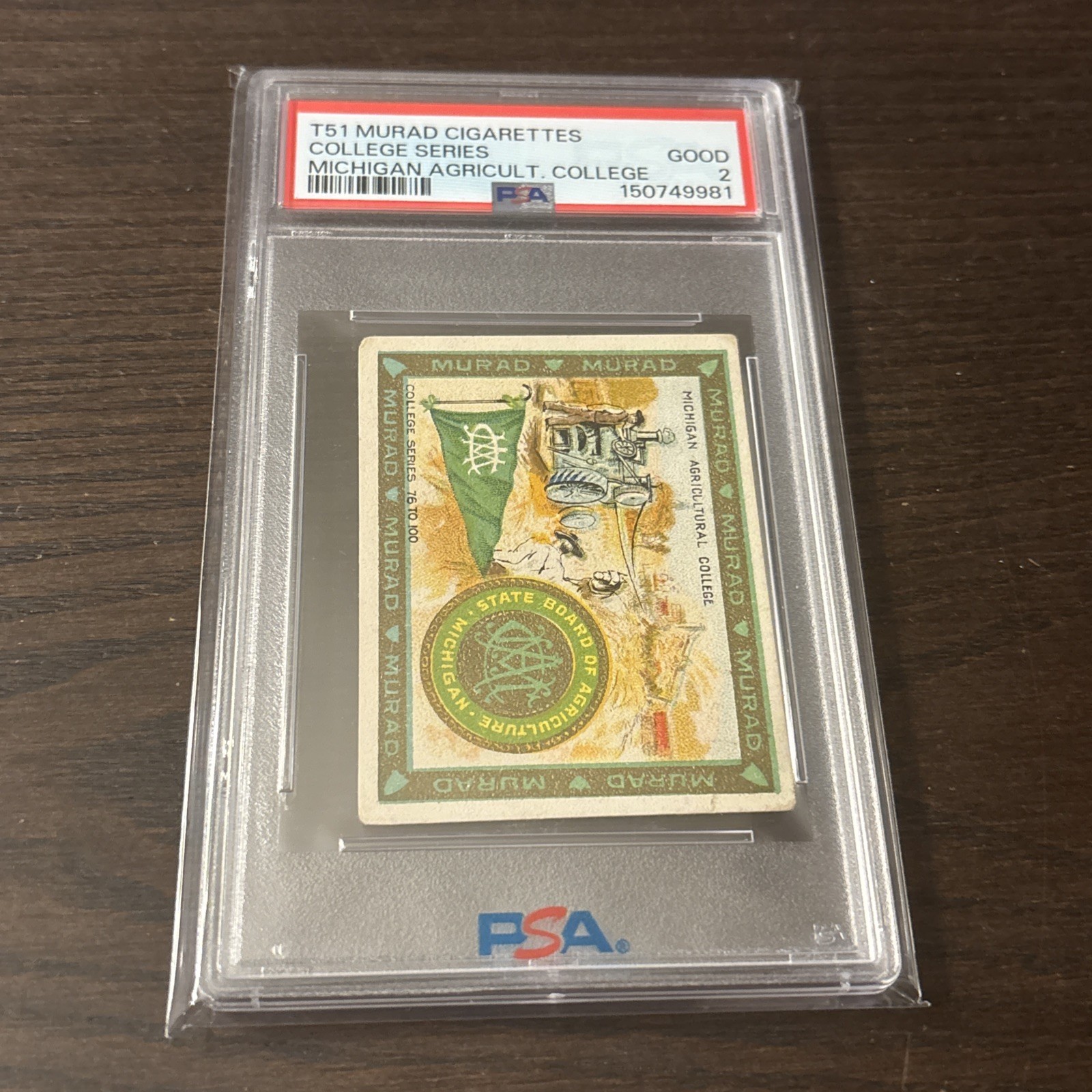 1910 T51 Murad Cigarette College Series FARMING PSA 2 MICHIGAN AGRICULT. COLLEGE