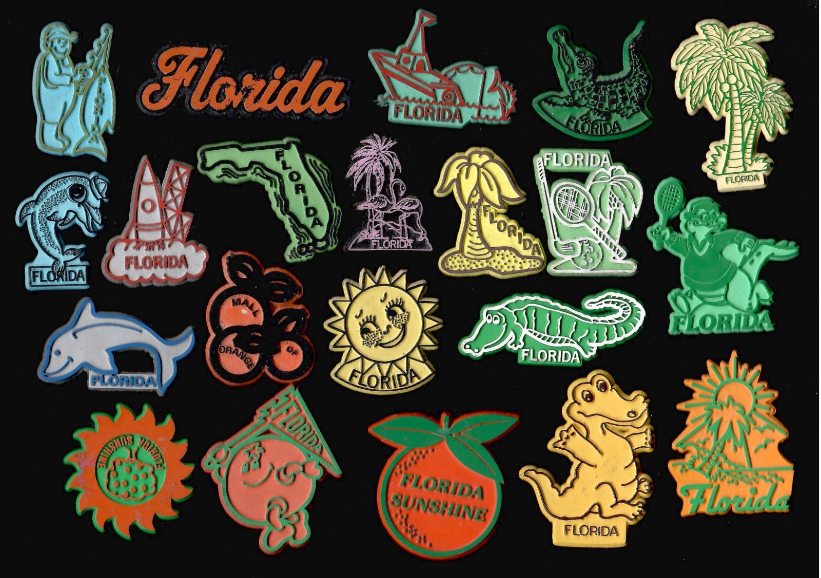 Florida 21x Lot Souvenir State Vtg Flexible Rubber Fridge Magnet \'70s