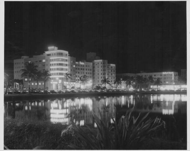 The night time skyline of Miami Beach Florida circa 1950 1970 Old Photo