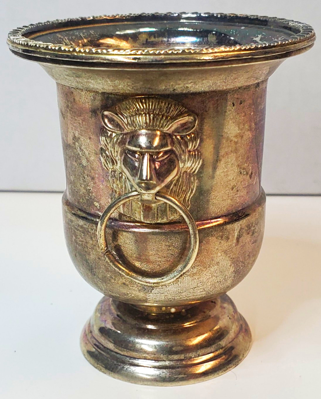 Diener Silver Plate Cup Goblet with Lion Head Ring Handles Diener Silver Plate Cup Goblet with Lion Head Ring Handles