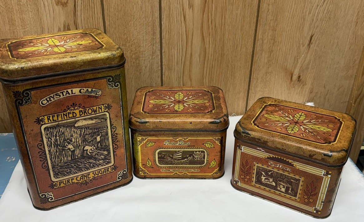 Set of 3 Cheinco 1970’s Vtg Houseware Canister Tins Flour, Coffee,  and Tea