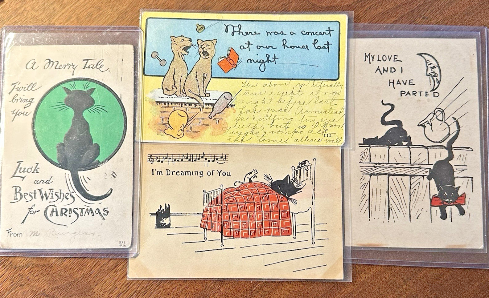 Lot of 4 Antique/Vtg Early 1900\'s Funny & Troubled Kitty Cats Postcards Ephemera