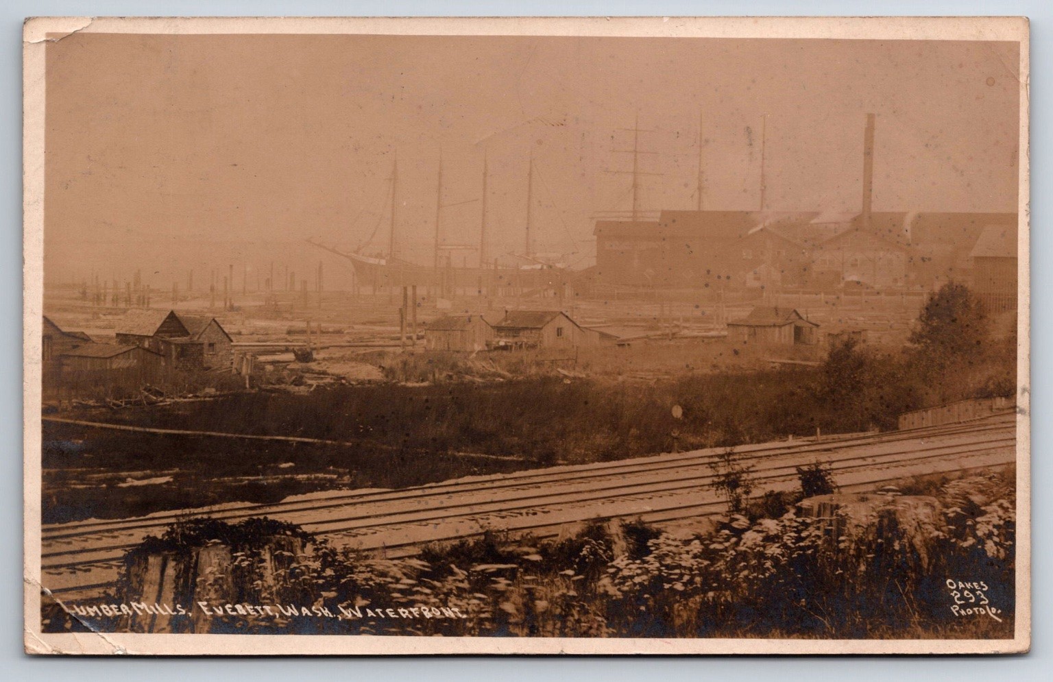 RPPC Lumber Mills Waterfront Everett Washington 1909 Posted Oakes Photo Postcard RPPC Lumber Mills Waterfront Everett Washington 1909 Posted Oakes Photo Postcard