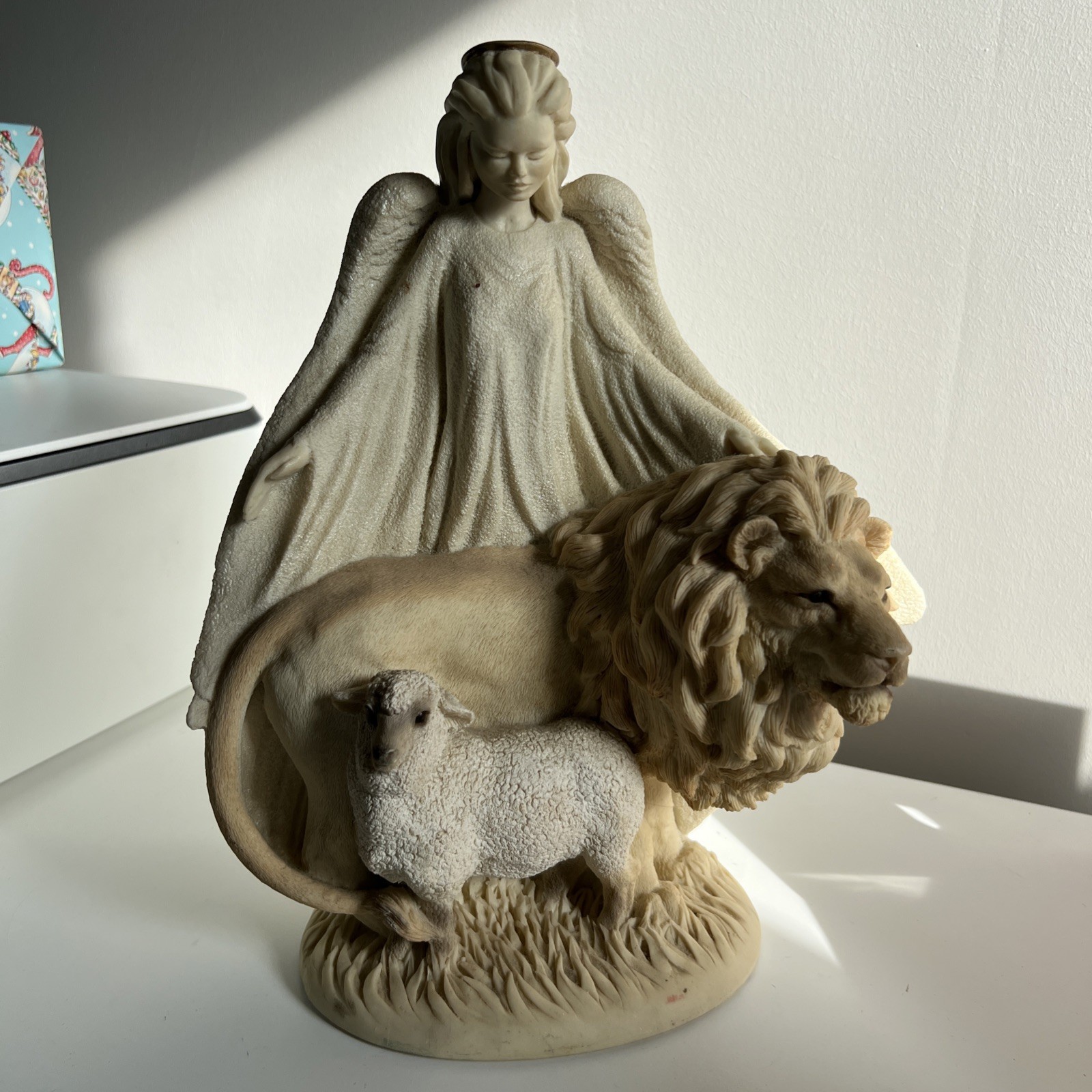 Angel Sculpture Lion Lamb Sheep Beige Ceramic 12” Figurine Numbered 7207/10,000