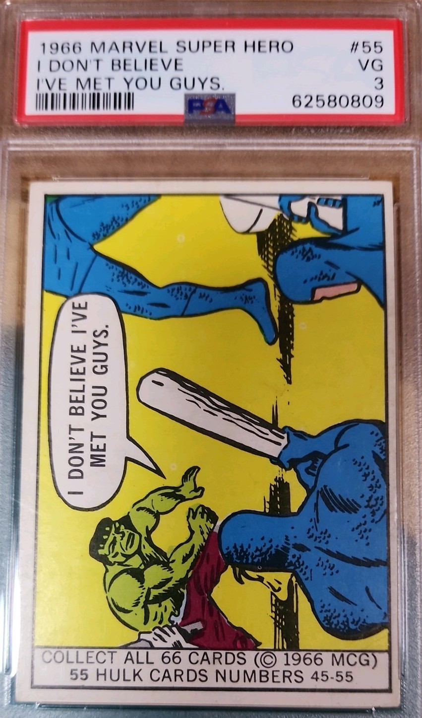 🐲1966 Donruss Marvel Super Heroes #55 HULK☘️ PSA 4 Rookie Year Comic Cards🕷 🐲1966 Donruss Marvel Super Heroes #55 HULK☘️ PSA 4 Rookie Year Comic Cards🕷