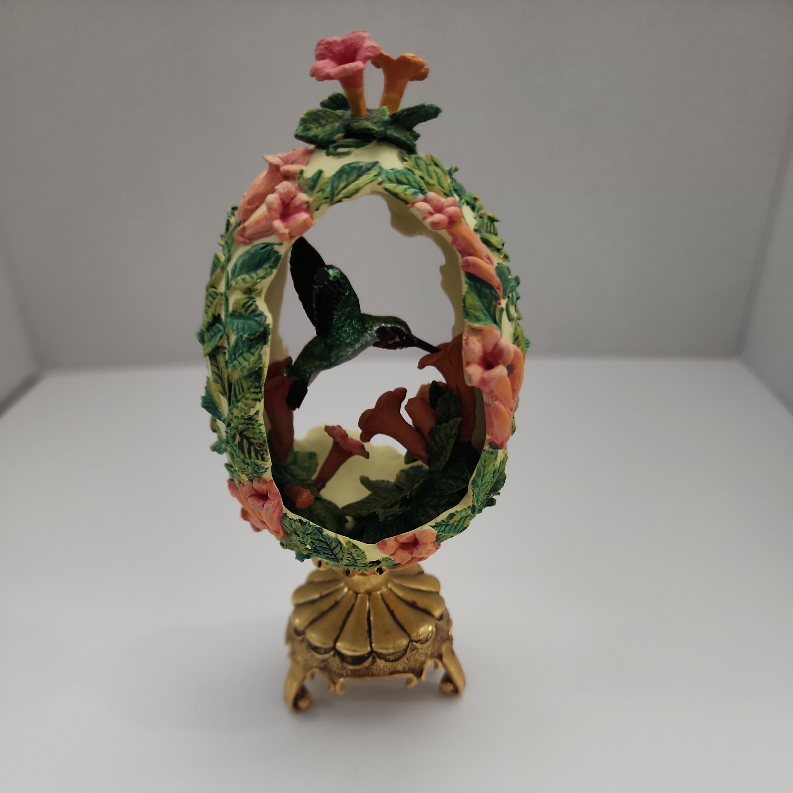 Franklin Mint HOUSE OF FABERGE Floral Egg Figurine w/Hummingbird & Stand Vintage Franklin Mint HOUSE OF FABERGE Floral Egg Figurine w/Hummingbird & Stand Vintage