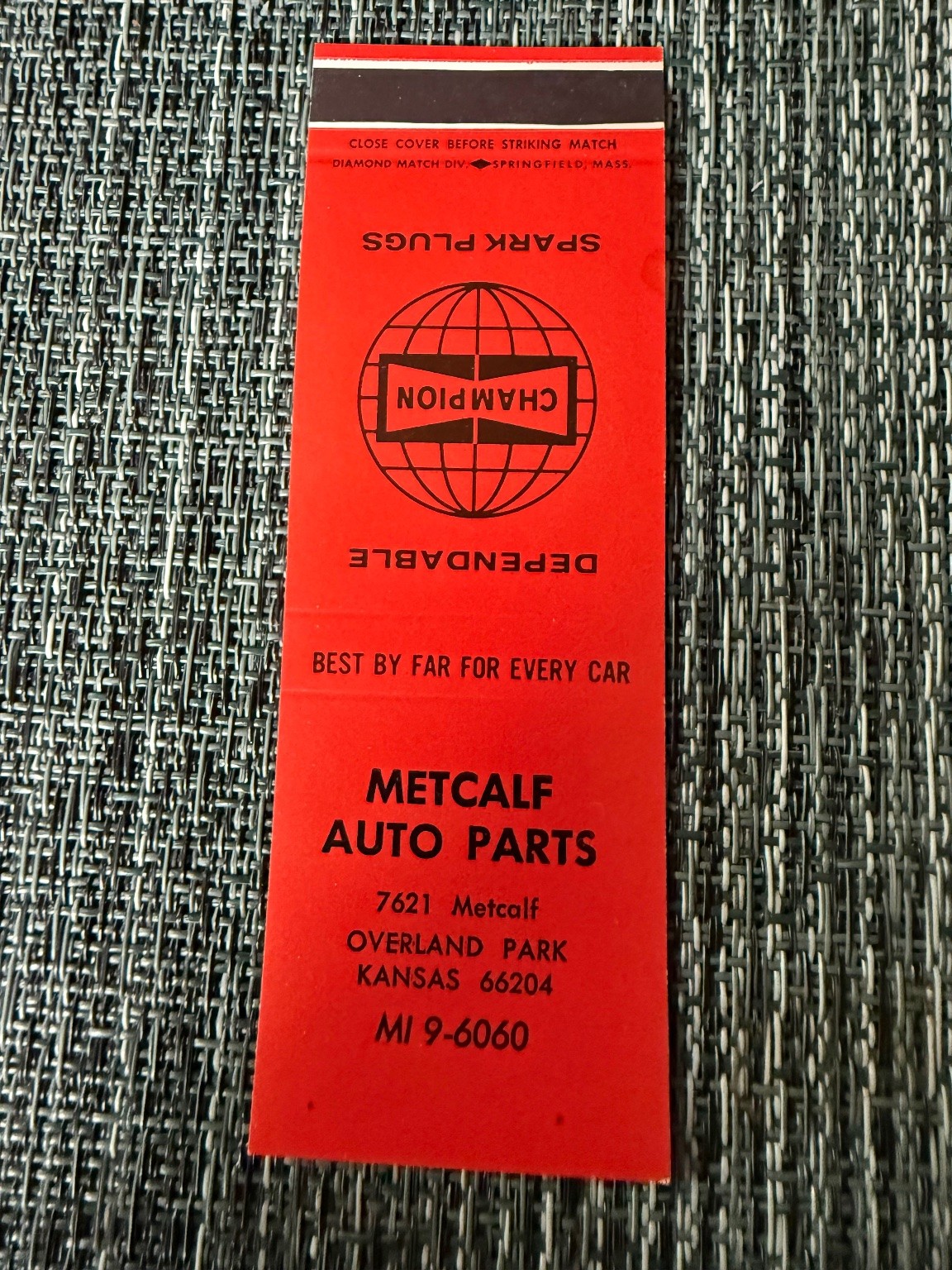 Vintage Champion Spark Plugs Metcalf Auto Parts Kansas Matchbook Ad MI 9-0960 Vintage Champion Spark Plugs Metcalf Auto Parts Kansas Matchbook Ad MI 9-0960