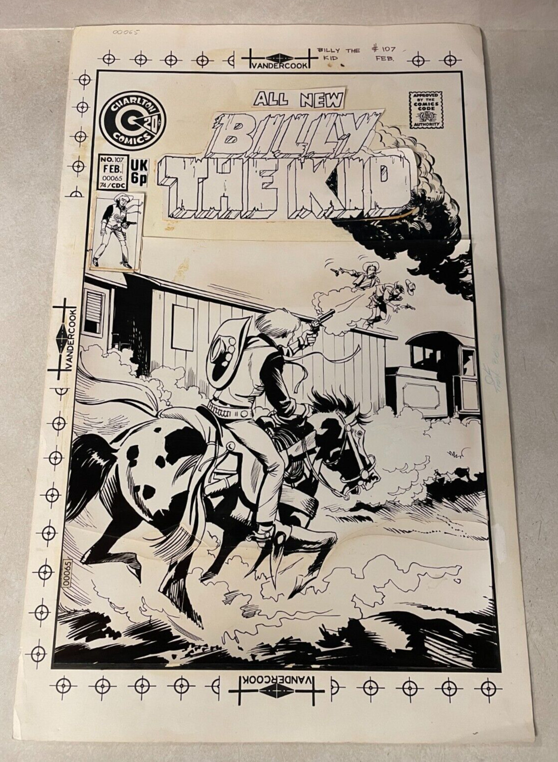 BILLY THE KID #107 comic ART original stat COVER 1974 WESTERN GUNFIRE TRAIN huge