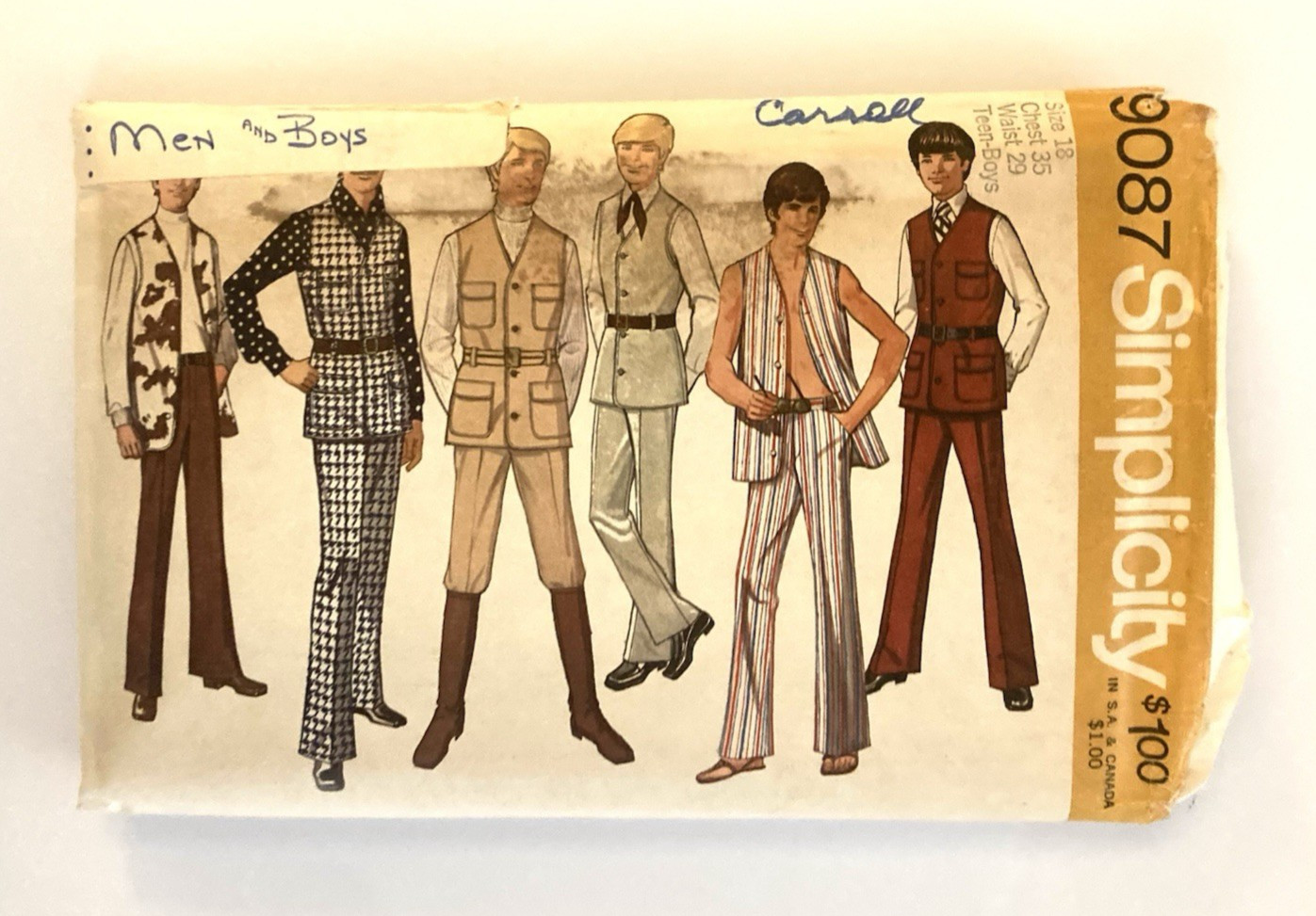 Vtg 70s Simplicity Pattern 9087 Pre Teen Boys Vest & Pants Size 18 Disco UNCUT